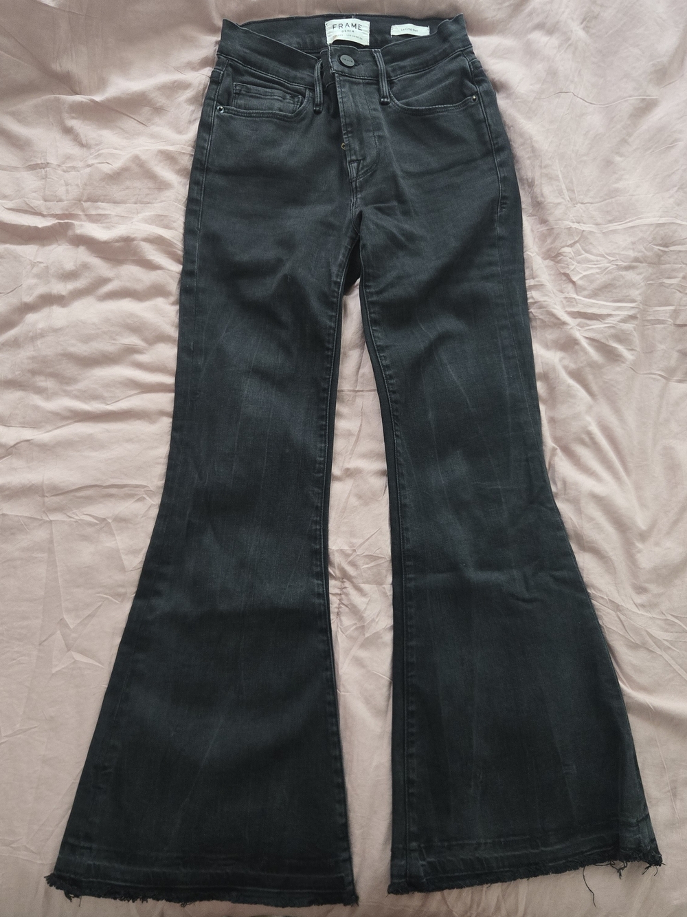 Frame Denim Black Flare Jeans — High-Rise Wide Leg